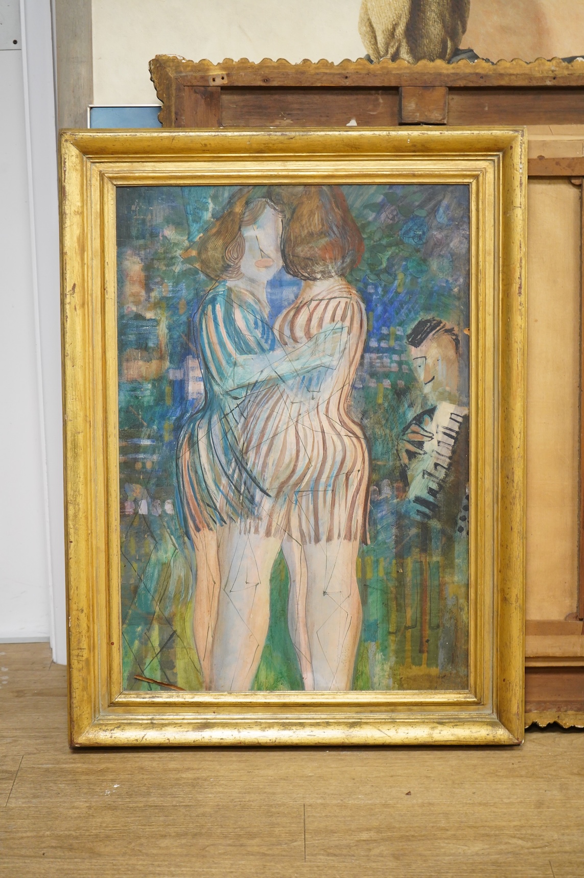 20th century, ‘Dancers’, inscribed J. Banting verso, oil on board, 78 x 53cm